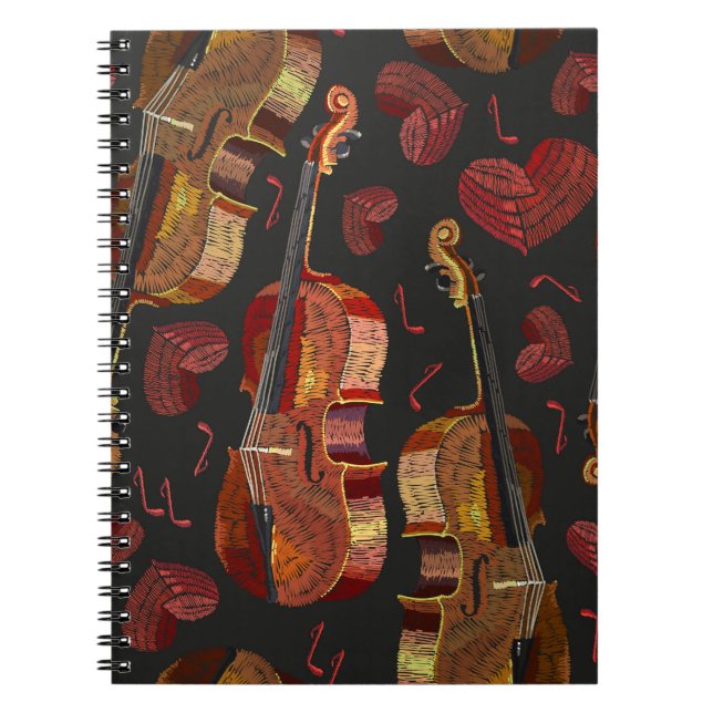 Violin Red Heart Music Mönster Anteckningsbok (Framsidan)