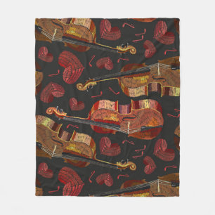 Violin Red Heart Music Mönster Fleecefilt