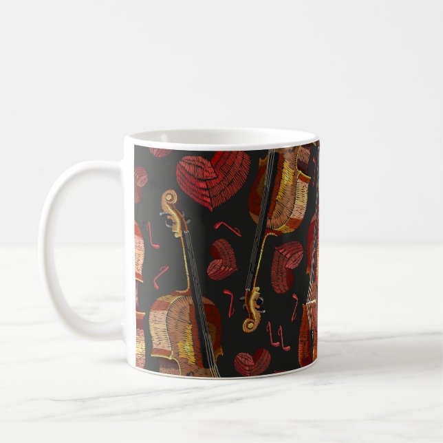 Violin Red Heart Music Mönster Kaffemugg (Vänster)