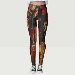 Violin Red Heart Music Mönster Leggings