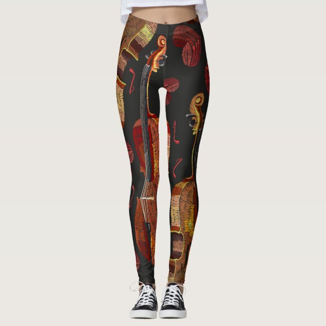Violin Red Heart Music Mönster Leggings (Framsida)