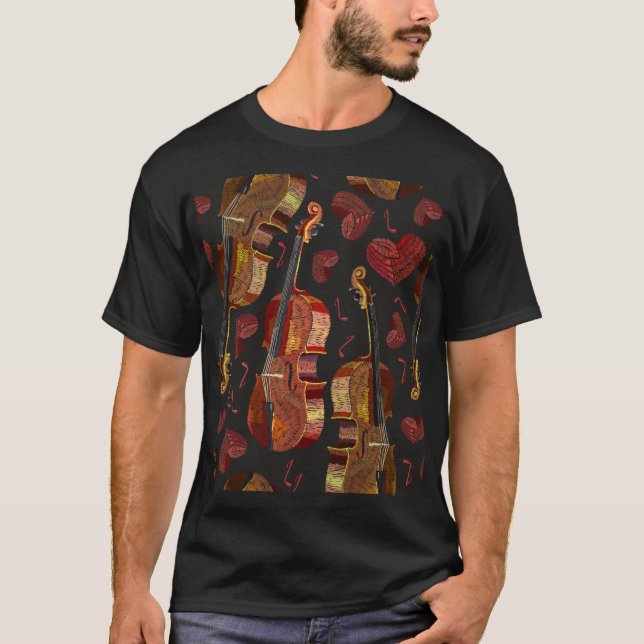 Violin Red Heart Music Mönster T Shirt (Framsida)