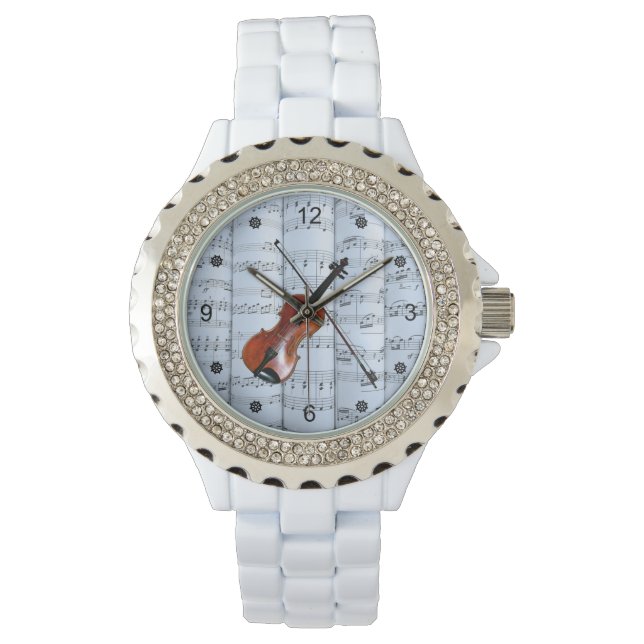 Violin ~ Rolled Lakan Music ~ Blue Tint Background Armbandsur (Framsida)