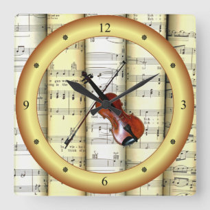 Violin ~ Rolled Lakan Music ~ Guld Ring ~ * ~ Fyrkantig Klocka