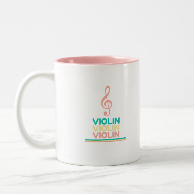 Violin Rosa Treble Clef Två-Tonad Mugg (Vänster)