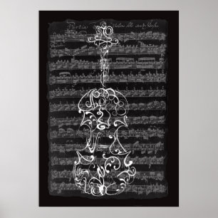Violin Scrawl på Bach Manuscript Poster