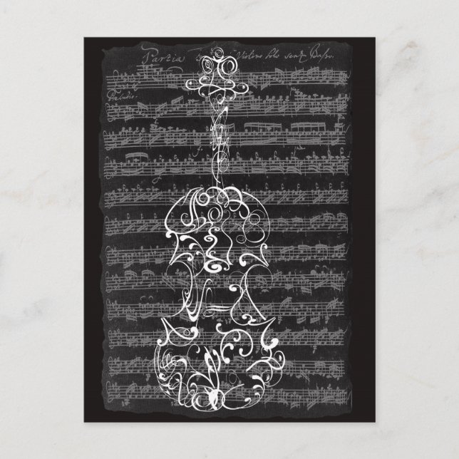 Violin Scrawl på Bach Manuscript Vykort (Framsida)