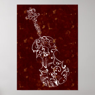 Violin Scrawl White på Deep Red Large Speckles Poster