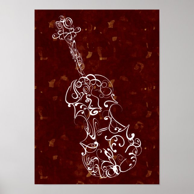 Violin Scrawl White på Deep Red Large Speckles Poster (Framsidan)