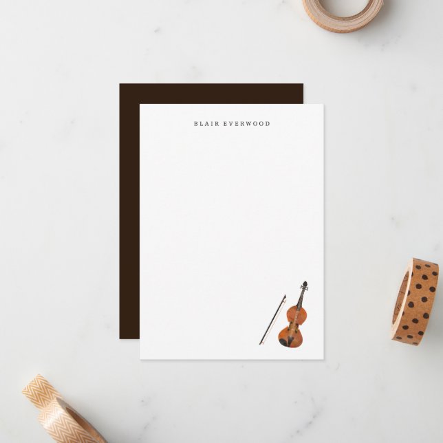 Violin Stationery - Personlig Violin Note Cards Anteckningskort (Fram/Back In Situ)