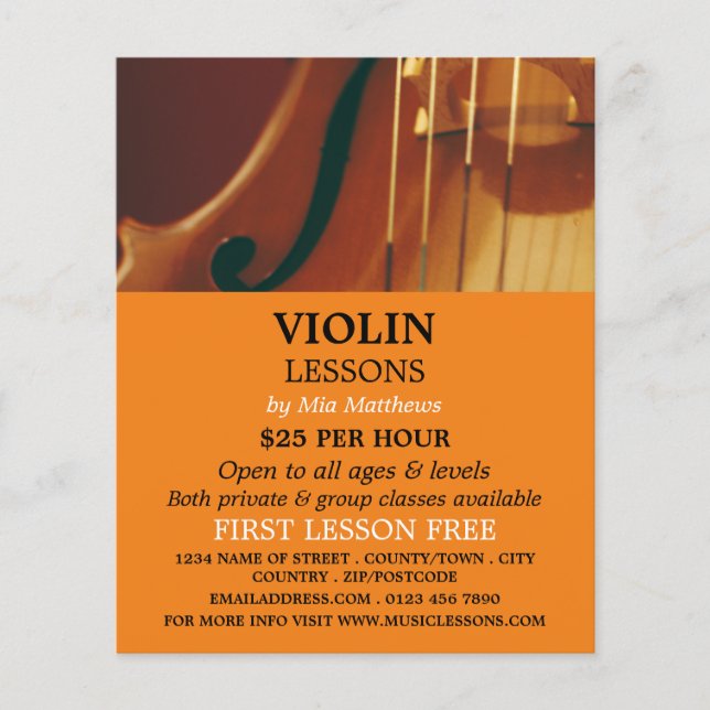 Violin Strings, Violin Lessons Reklam Flygblad (Framsidan)