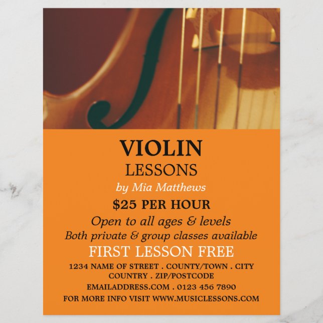Violin Strings, Violin Lessons Reklam Reklamblad (Framsidan)