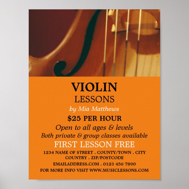 Violin Strings, Violin Lessons Reklamation Poster (Framsidan)
