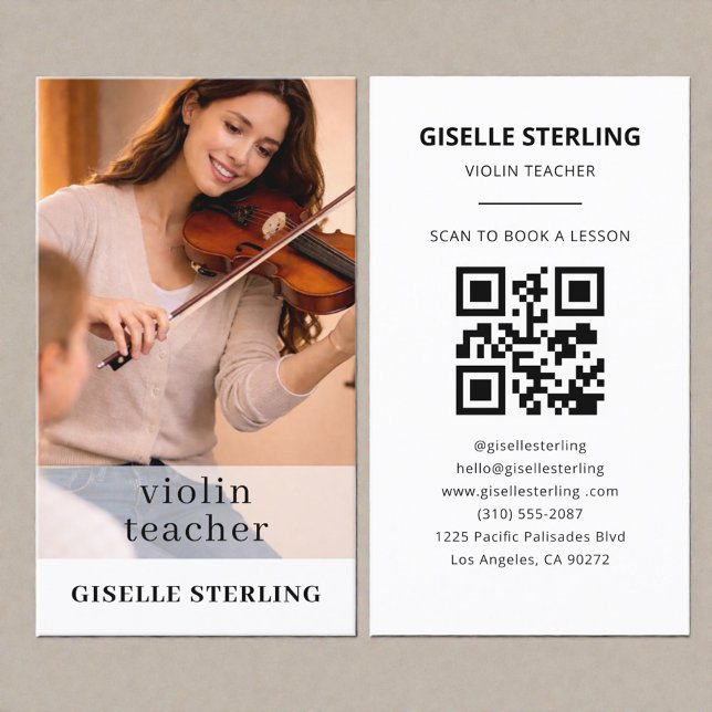 Violin Teacher QR Code Photo Visitkort (Skapare uppladdad)