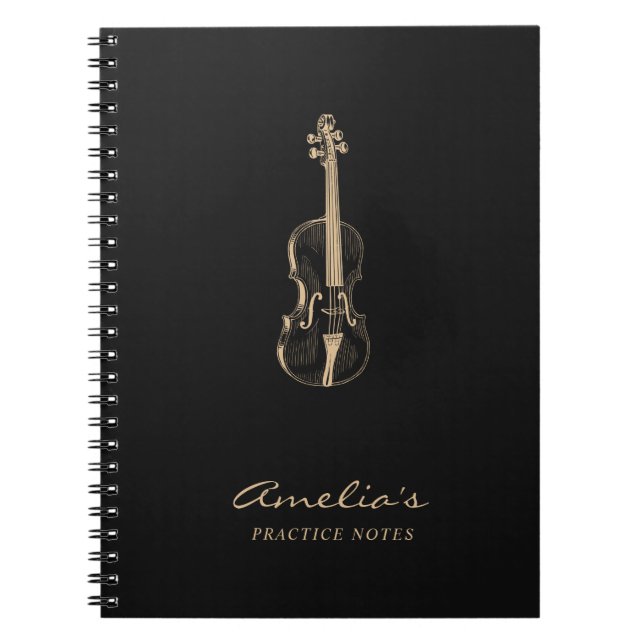 Violin Teacher Student Elegant Script Black Anteckningsbok (Framsidan)