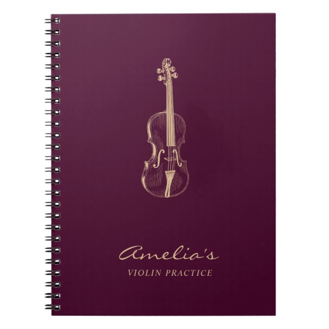 Violin Teacher Student Elegant  Script Burgundy Anteckningsbok (Framsidan)