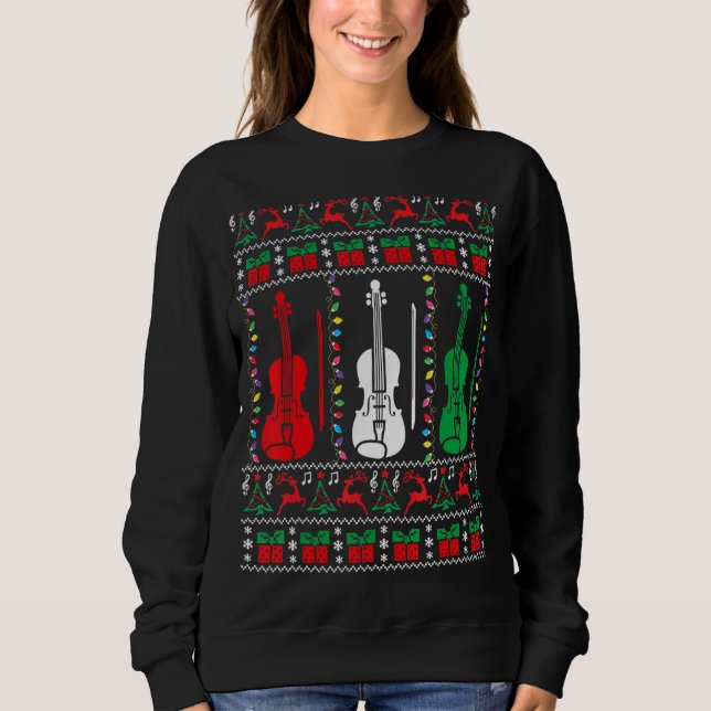 Violin Ugly jul Sweater Violinist Julafton Famil T Shirt (Framsida)