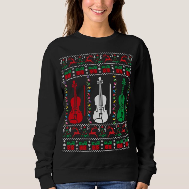 Violin Ugly jul Sweater Violinist Julafton Famil T Shirt (Framsida)