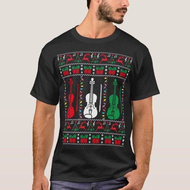 Violin Ugly jul Sweater Violinist Julafton Famil T Shirt (Framsida)