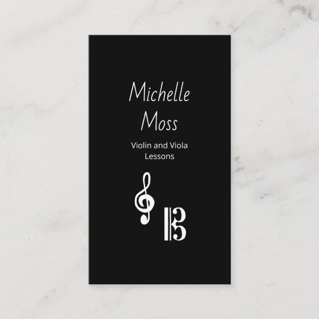 Violin Viola Music Lessons Black White Simple  Visitkort (Framsida)