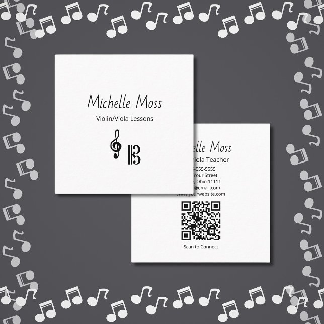 Violin Viola Music Lessons QR code Musical Fyrkantigt Visitkort (Skapare uppladdad)