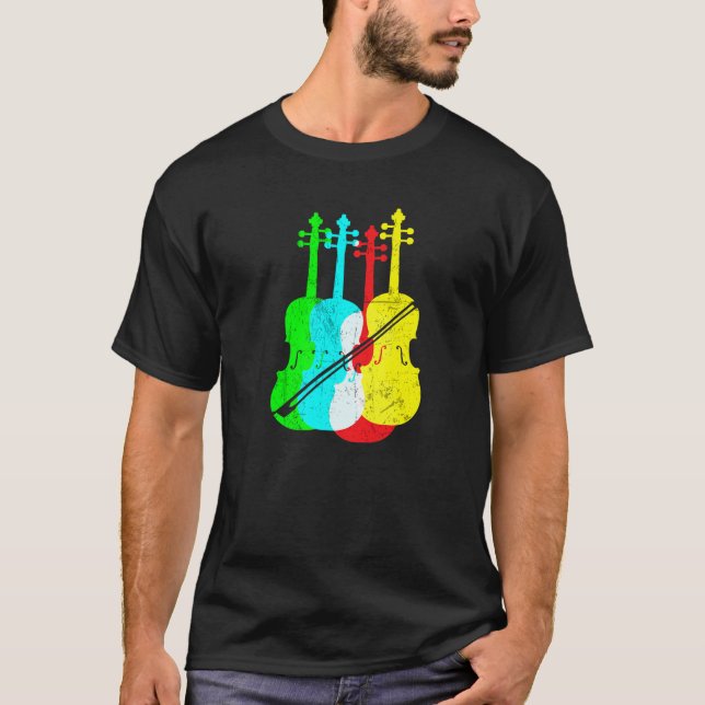 Violin Viola Violinist Cello Player Multicolor V T Shirt (Framsida)