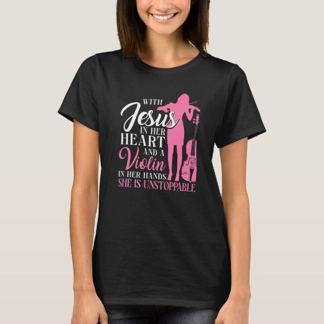 Violin Violinist Jesus Faith Christian med Jesus T Shirt (Framsida)