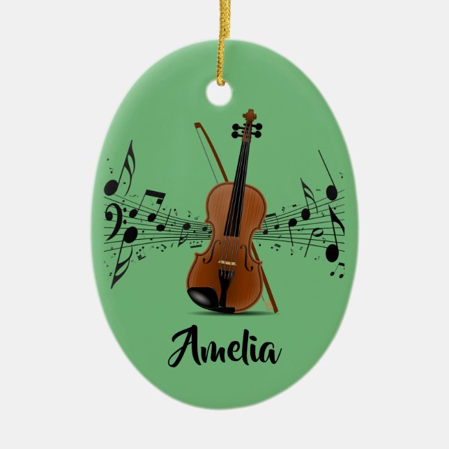 Violin Violinist Musik noter Design Julgransprydnad Keramik (Framsidan)