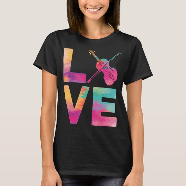 Violin Violinist Watercolor Kärlek T Shirt (Framsida)