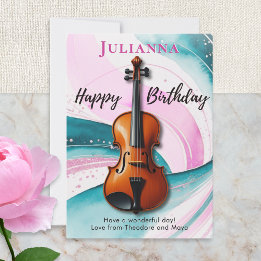 Violin Watercolor Swirls Music Thmet Birthday Kort