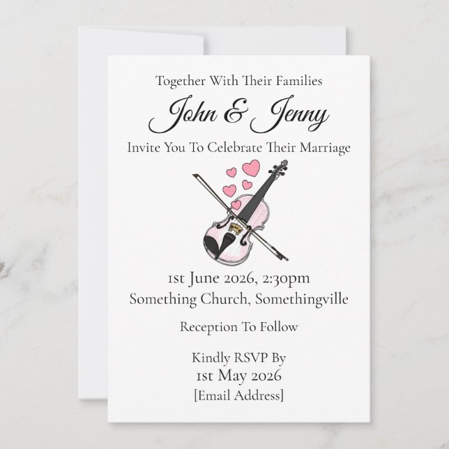 Violin Wedding bjudande Violinist Musician Inbjudningar (Framsida)
