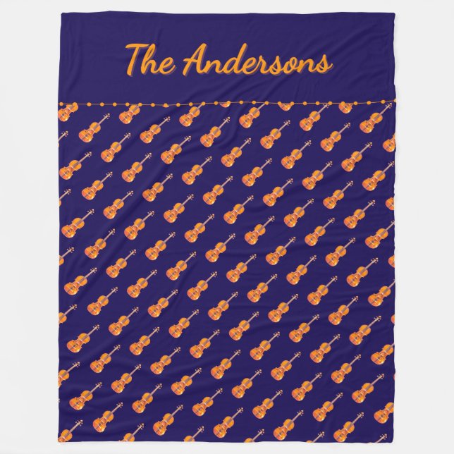 Violiner Musik Tematisk Mönster Marinblå Personlig Fleecefilt (Framsidan)