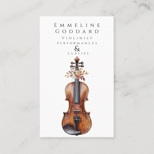 Violinist Blommigt Violin Music Teacher Musician Visitkort (Framsida)