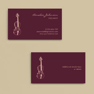 Violinist Burgundy Elegant Script Music Teacher Visitkort