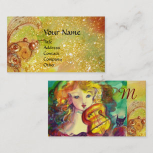 VIOLINIST GIRL PLAYY VIOLIN,GULD GULT MONOGRAM VISITKORT