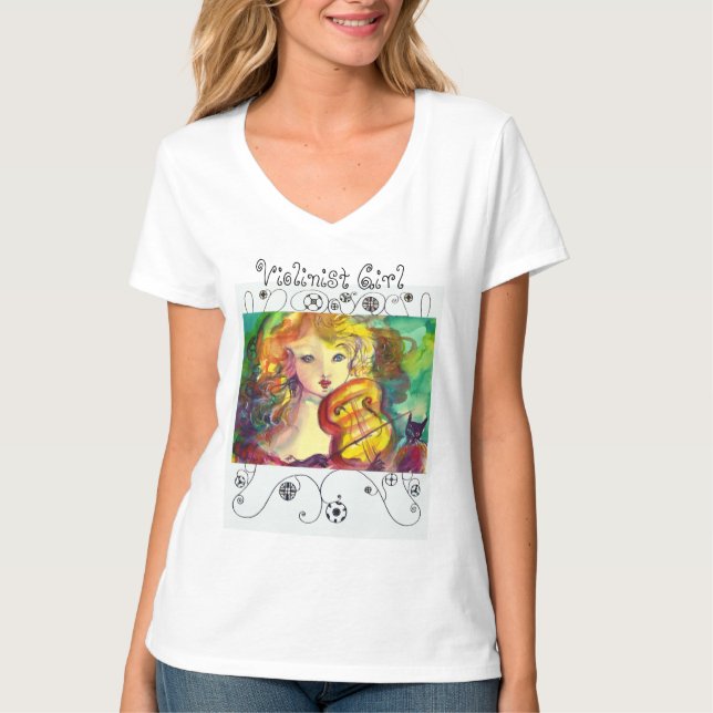 VIOLINIST GIRL, VIOLIN OCH CAT Geometric Swirls Tee (Framsida)