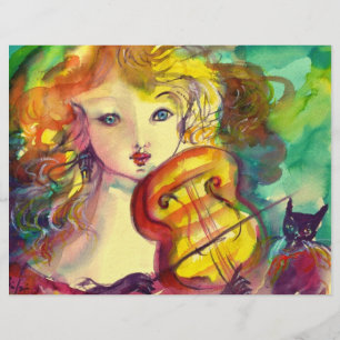 VIOLINIST GIRL, VIOLIN OCH KAT BREVHUVUD