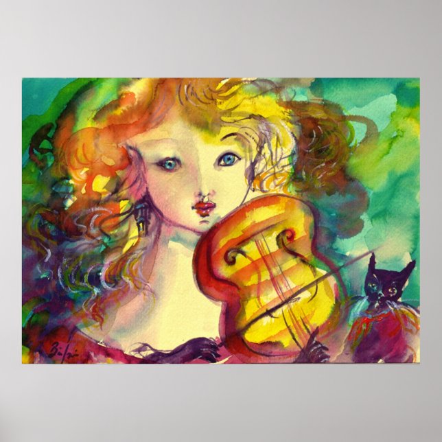 VIOLINIST GIRL, VIOLIN OCH KAT POSTER (Framsidan)