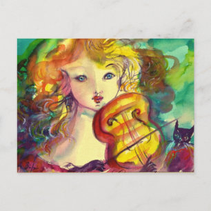 VIOLINIST GIRL, VIOLIN OCH KAT VYKORT