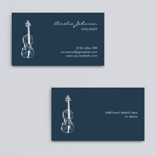 Violinist Navy Blue Elegant Script Music Lärare Visitkort