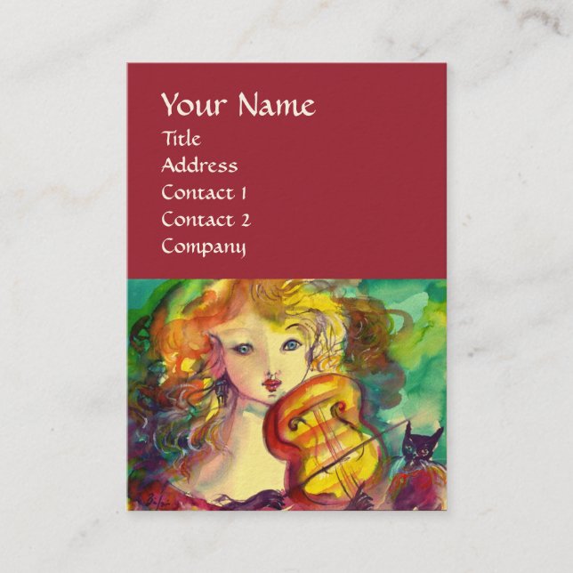 VIOLINISTFLICKA, FIOL OCH KATT VISITKORT (Framsida)