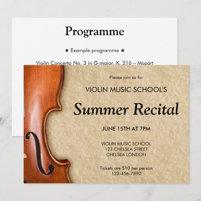 Violinrecitalkonsert Klassisk musik Inbjudningar (Fram/baksida)