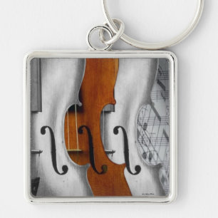 Violins Keychain Fyrkantig Silverfärgad Nyckelring