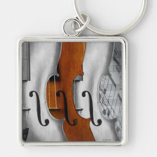 Violins Keychain Fyrkantig Silverfärgad Nyckelring (Framsidan)