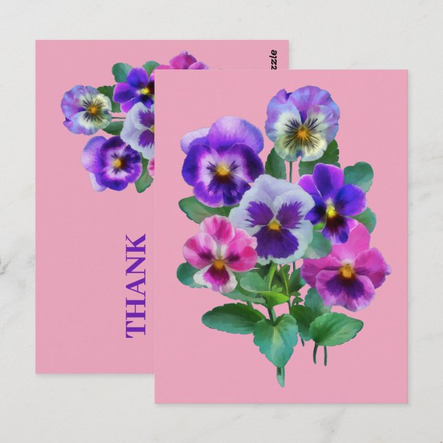 Violkorg med penséblommor TACK Vykort (Fram/baksida)