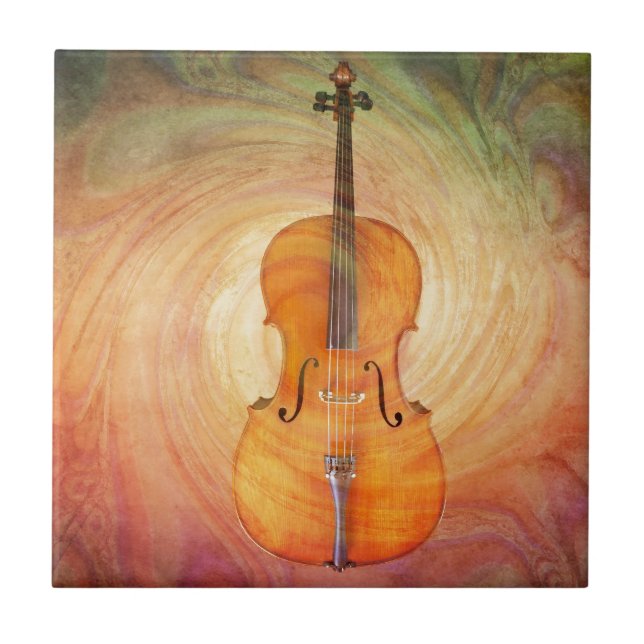 Violoncell med varm färgrik texturerad bakgrund kakelplatta (Framsidan)
