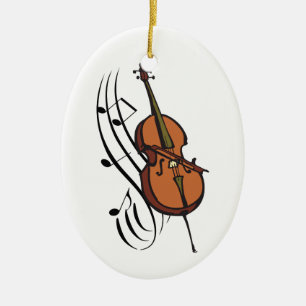 Violoncell och musik julgransprydnad keramik