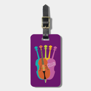 Violoncellhejmusikalen instrumenterar färgrika bagagebricka