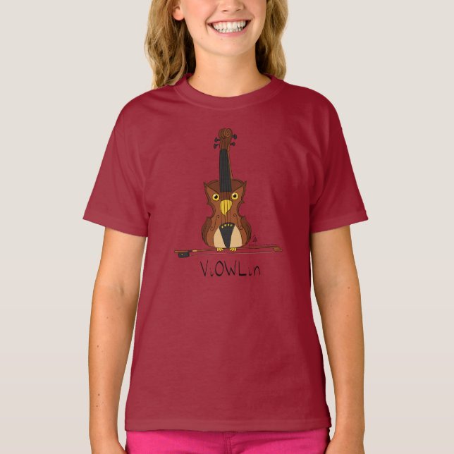 ViOWLin Violin Uggla Music Barn Girl's T-Shirt (Framsida)
