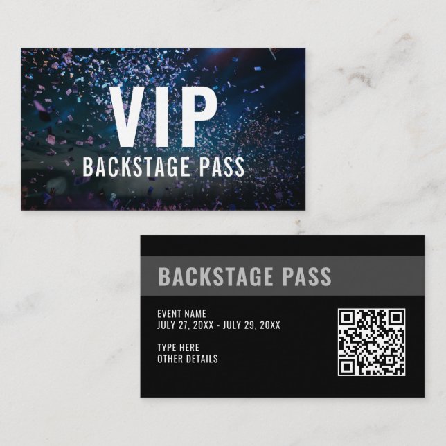 VIP Backstage Pass QR-kodhändelse - Foto Visitkort (Fram/baksida)